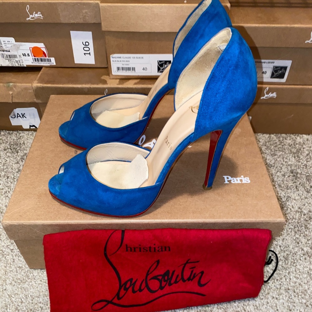 Christian Louboutin Cobalt Blue Peep Toe Pumps
